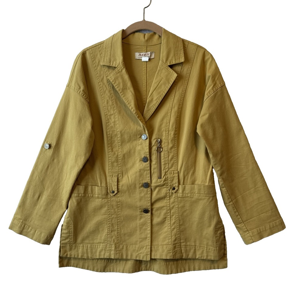 Mes Yellow Utility Button Front Lightweight Blazer Jacket S Boho Chic Military